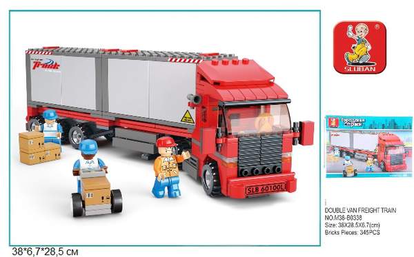 Конструктор SLUBAN M38-B0338 (16шт) трейлер, фигурки 3шт, 345дет, в кор-ке, 42,5-28,5-6,5см (шт.)